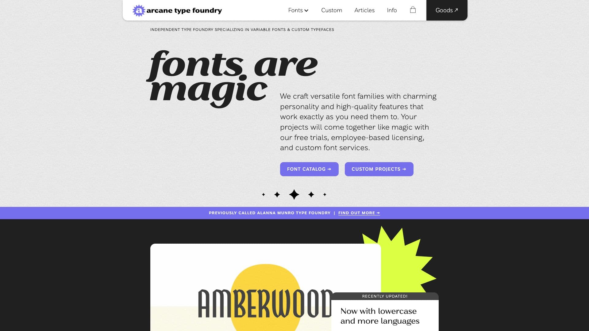Arcane Type Foundry website screenshot