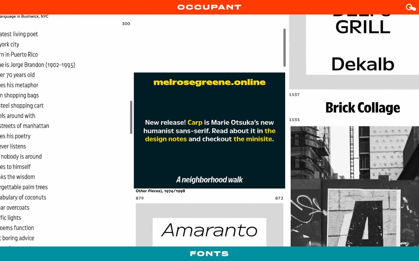 Occupant Fonts website screenshot